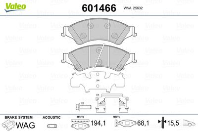 Brake Pad Set, disc brake VALEO 601466