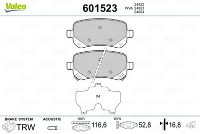 Brake Pad Set, disc brake VALEO 601523