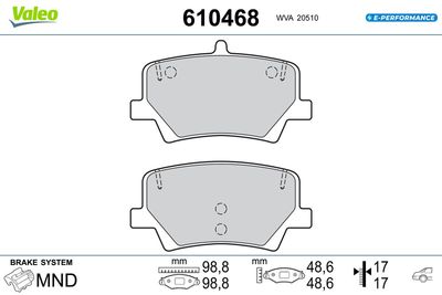 Brake Pad Set, disc brake VALEO 610468