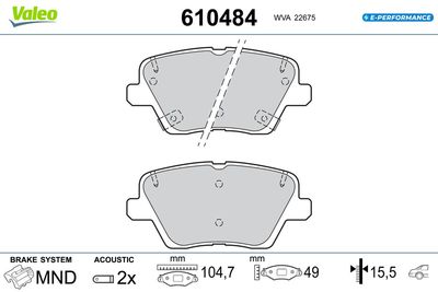 Brake Pad Set, disc brake VALEO 610484