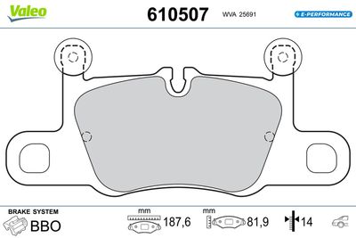 Brake Pad Set, disc brake VALEO 610507