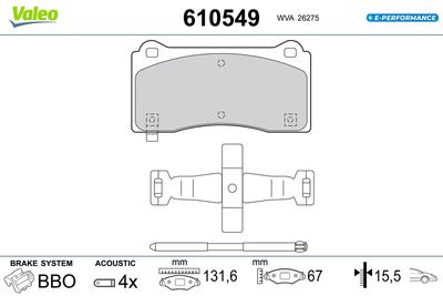Brake Pad Set, disc brake VALEO 610549