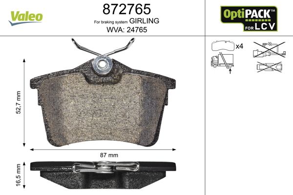 VALEO 872765 Brake Pad Set, disc brake