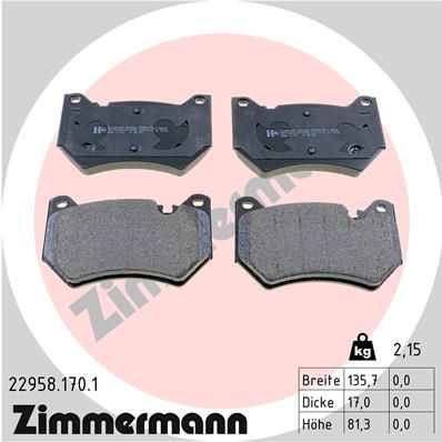 ZIMMERMANN 22958.170.1 Brake Pad Set, disc brake