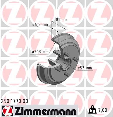 ZIMMERMANN 250.1770.00 Brake Drum