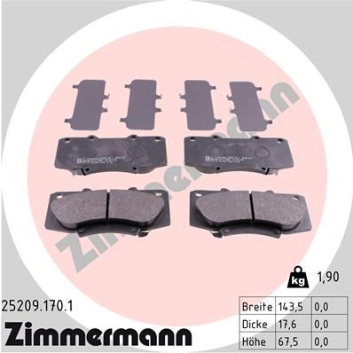 ZIMMERMANN 25209.170.1 Brake Pad Set, disc brake