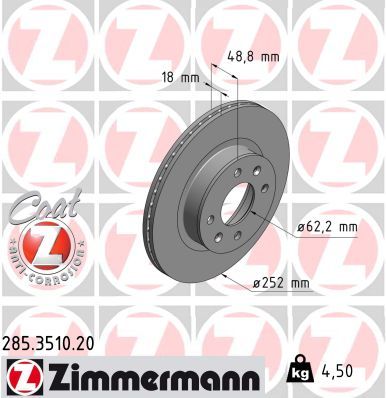 Brake Disc ZIMMERMANN 285.3510.20