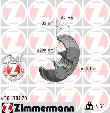 Brake Drum ZIMMERMANN 430.1781.00
